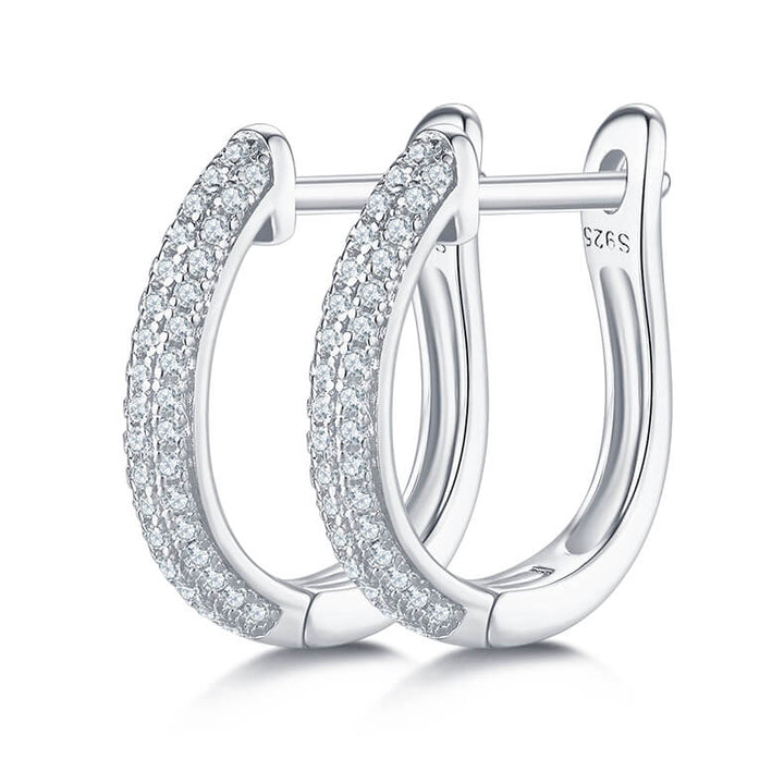 Half pave three rows Moissanite huggie hoop earrings stud
