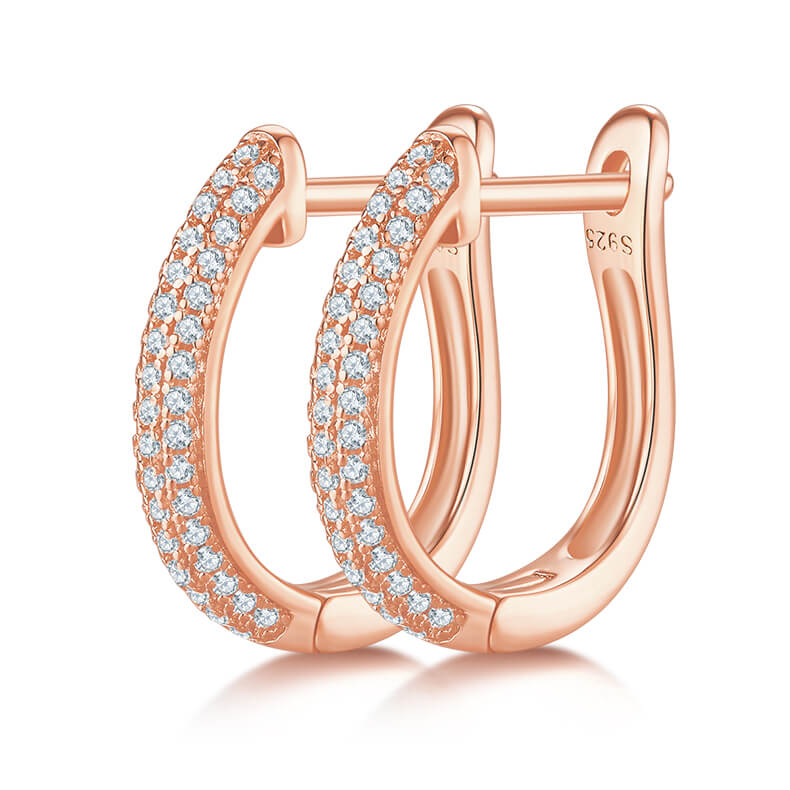 Half pave three rows Moissanite huggie hoop earrings stud