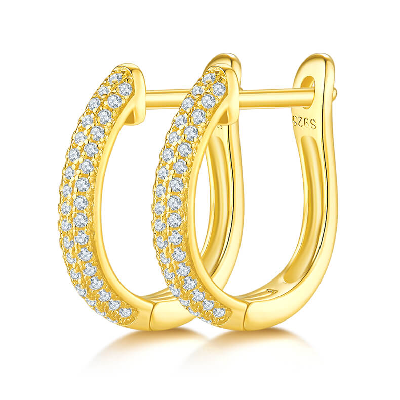 Half pave three rows Moissanite huggie hoop earrings stud