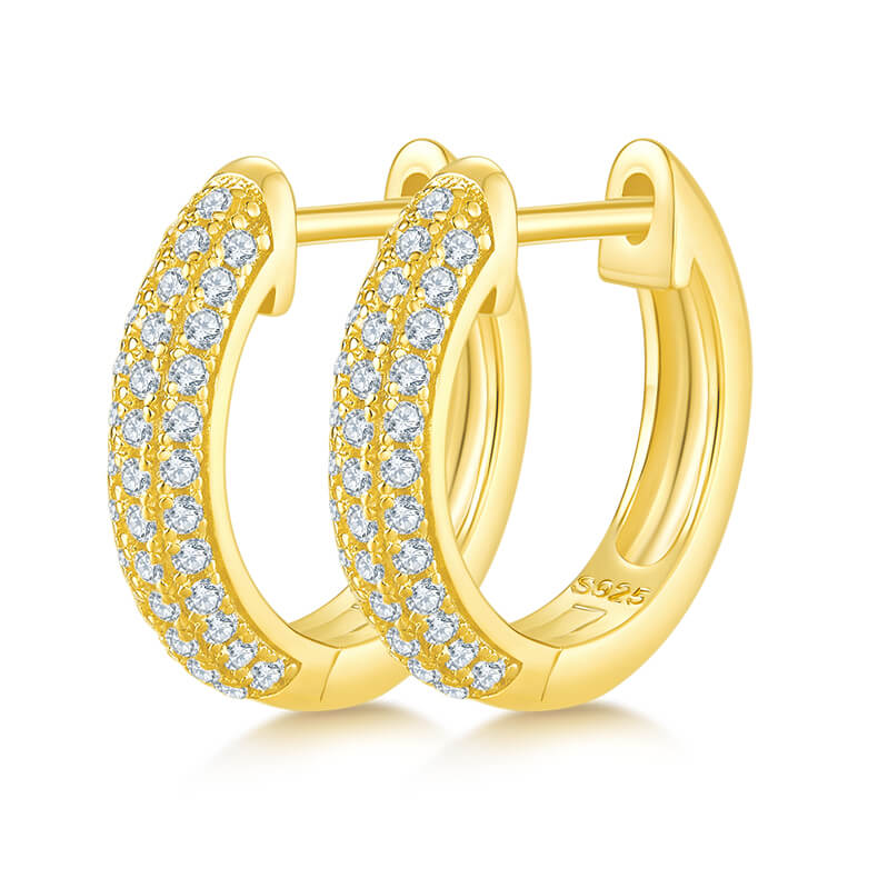 Half pave three rows Moissanite huggie hoop earrings stud