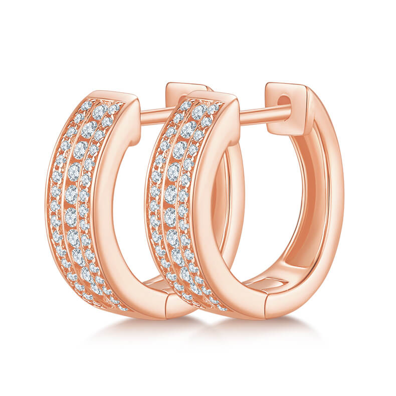 Half pave three rows Moissanite huggie hoop earrings stud