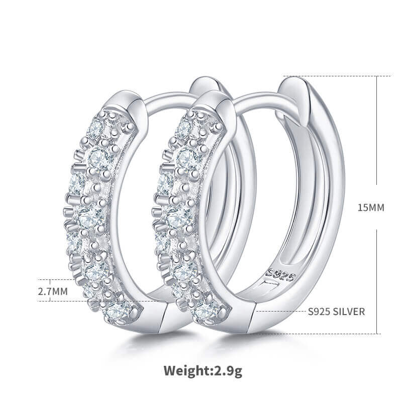 Half pave double rows Moissanite huggie hoop earrings stud