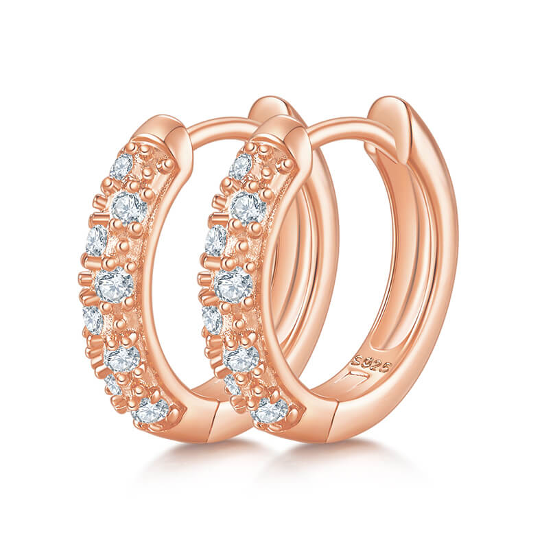 Half pave double rows Moissanite huggie hoop earrings stud