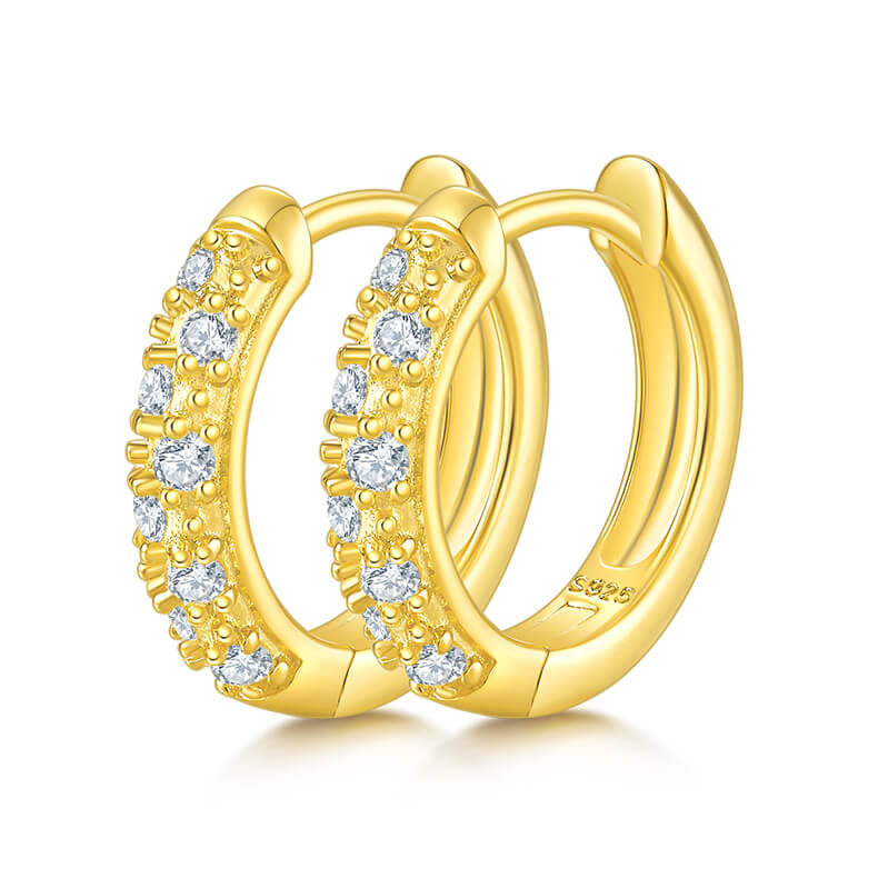 Half pave double rows Moissanite huggie hoop earrings stud