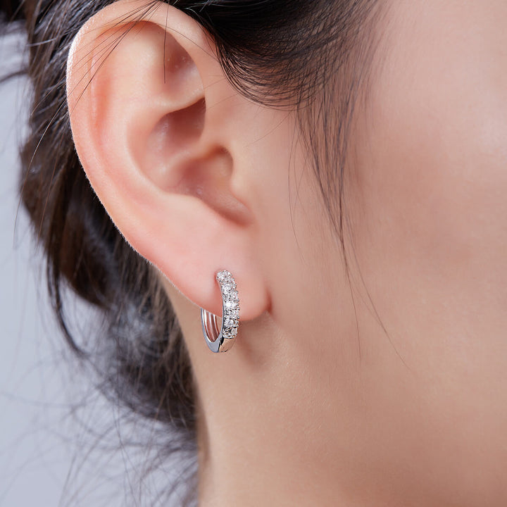 Half pave double rows Moissanite huggie hoop earrings stud