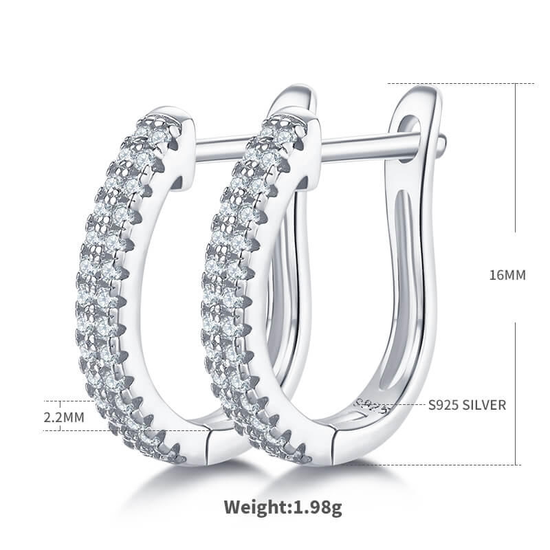 Half pave double rows Moissanite huggie hoop earrings stud