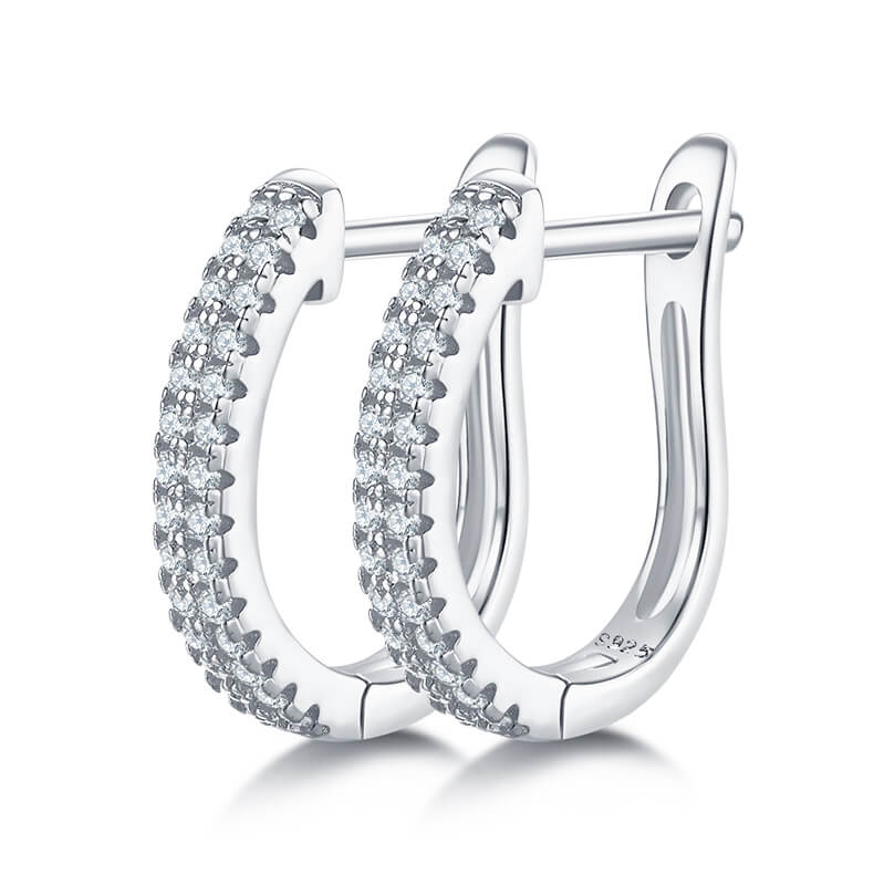 Half pave double rows Moissanite huggie hoop earrings stud
