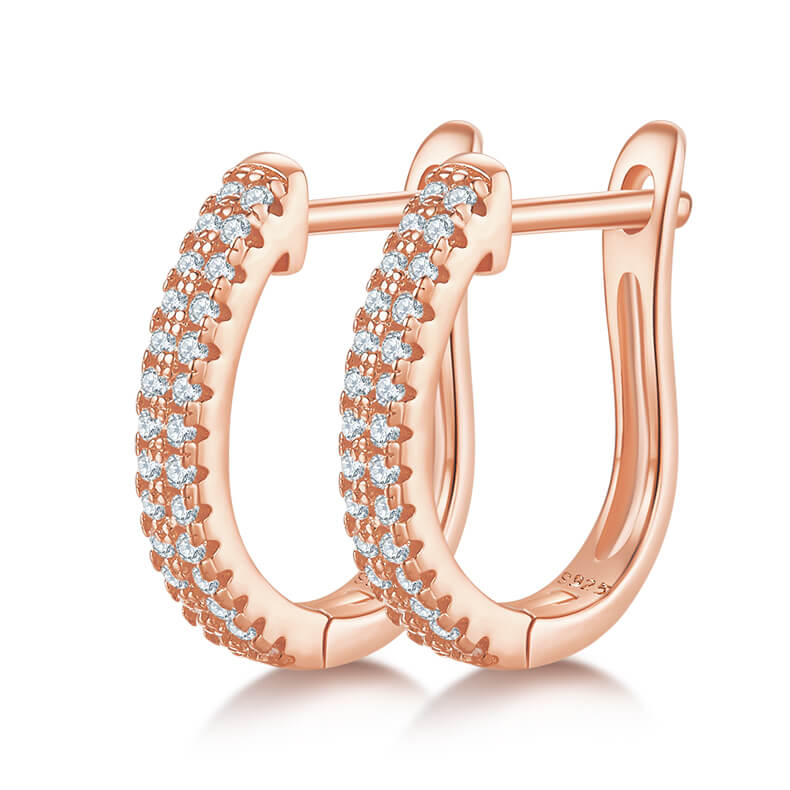 Half pave double rows Moissanite huggie hoop earrings stud