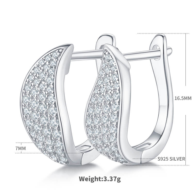 Half pave four rows Moissanite huggie hoop earrings stud