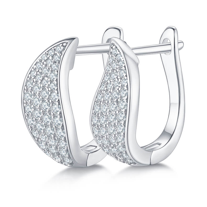 Half pave four rows Moissanite huggie hoop earrings stud