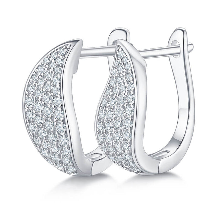 Half pave four rows Moissanite huggie hoop earrings stud