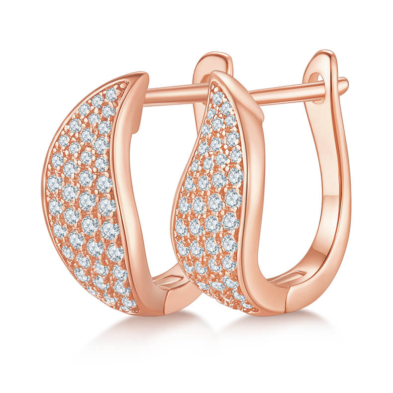 Half pave four rows Moissanite huggie hoop earrings stud