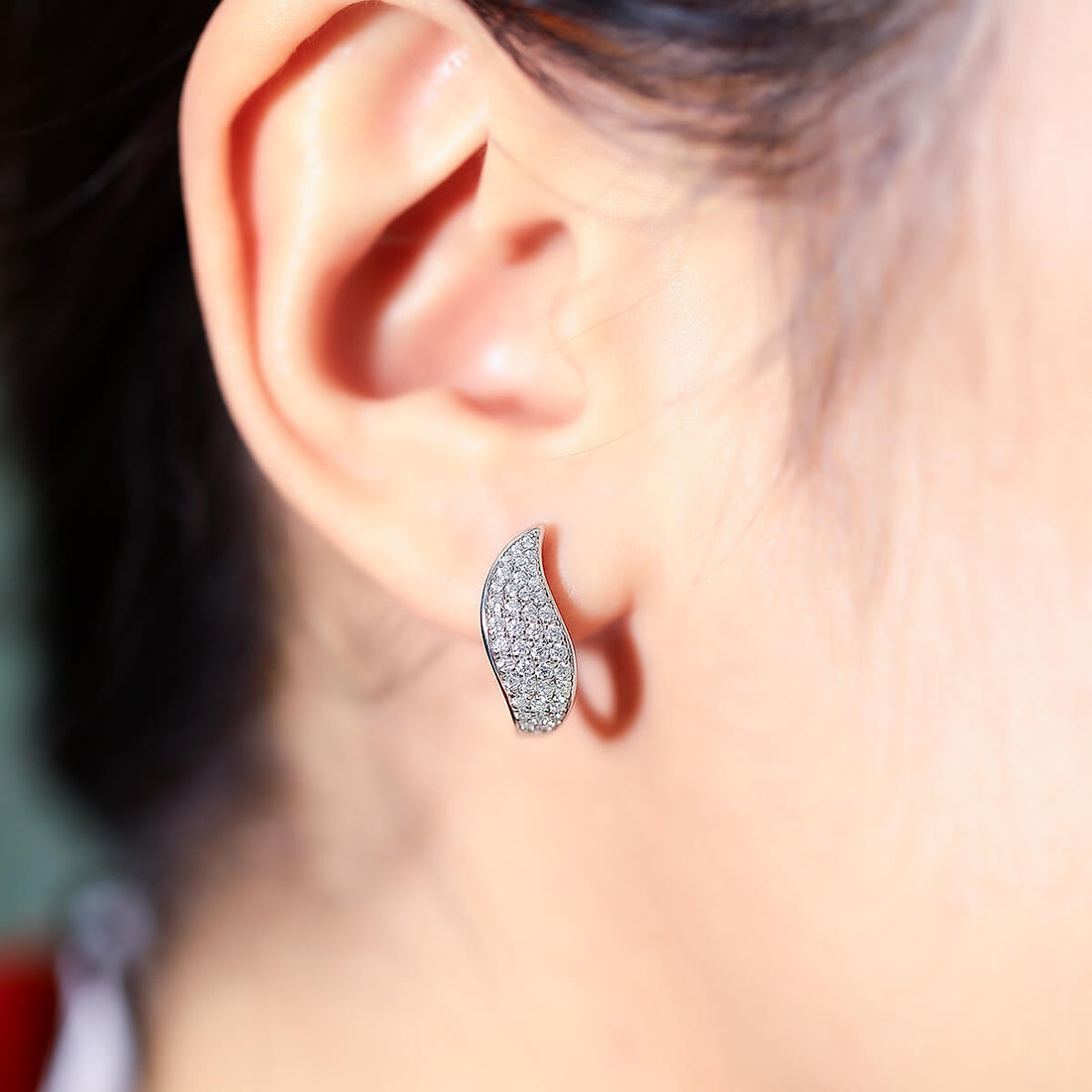 Half pave four rows Moissanite huggie hoop earrings stud