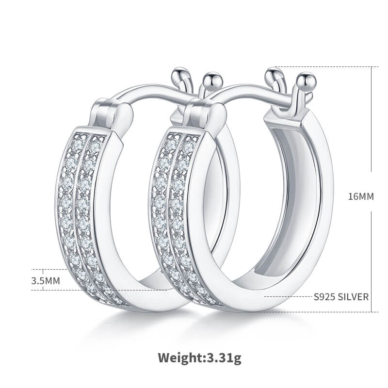 Half pave two rows Moissanite huggie hoop earrings stud