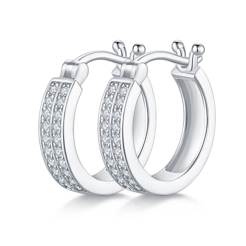 Half pave two rows Moissanite huggie hoop earrings stud