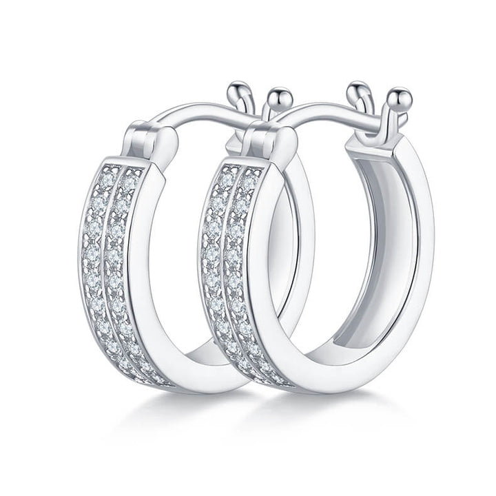 Half pave two rows Moissanite huggie hoop earrings stud