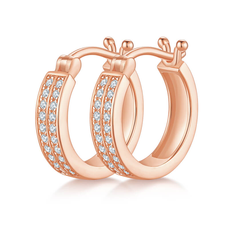 Half pave two rows Moissanite huggie hoop earrings stud