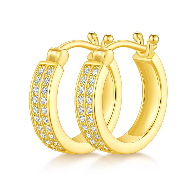 Half pave two rows Moissanite huggie hoop earrings stud