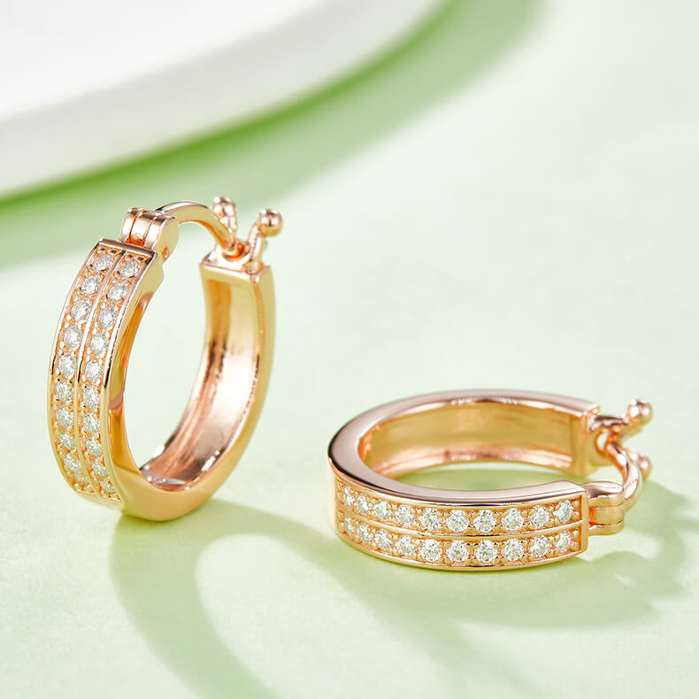 Half pave two rows Moissanite huggie hoop earrings stud