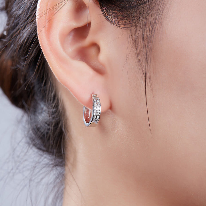 Half pave two rows Moissanite huggie hoop earrings stud