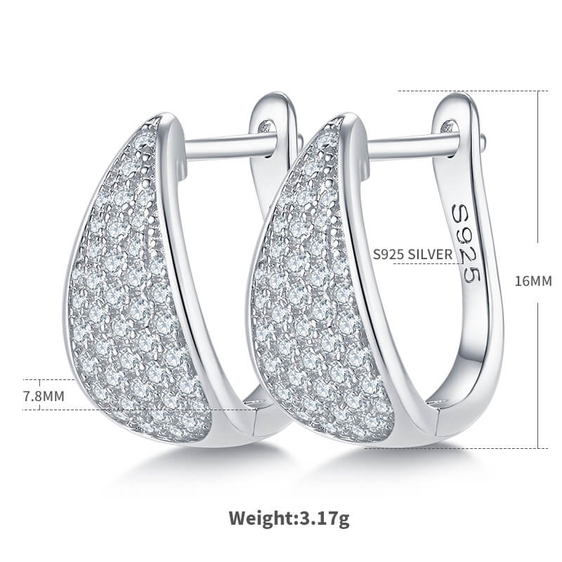 Half pave five rows Moissanite huggie hoop earrings stud