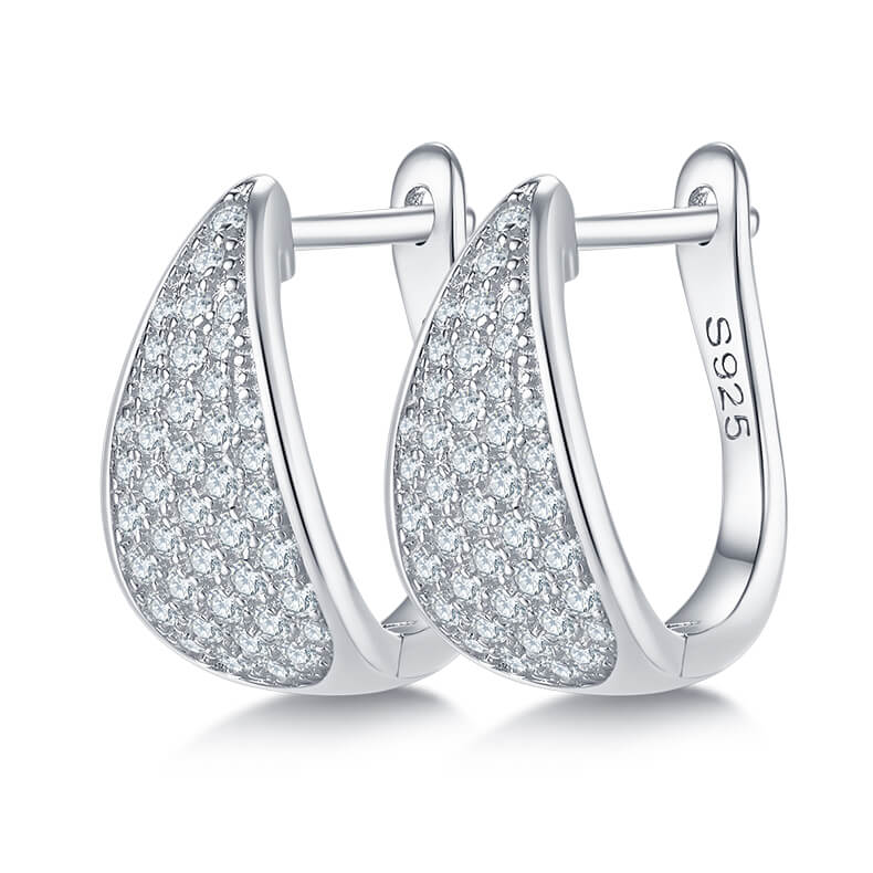 Half pave five rows Moissanite huggie hoop earrings stud