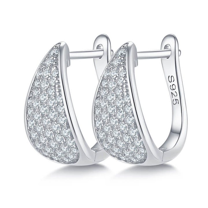 Half pave five rows Moissanite huggie hoop earrings stud