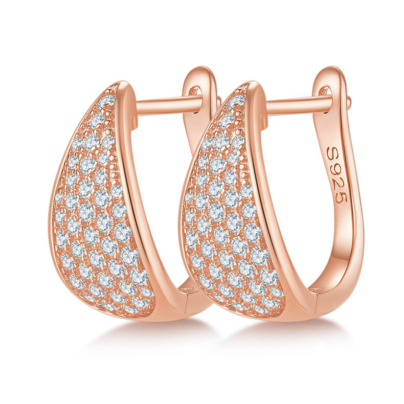 Half pave five rows Moissanite huggie hoop earrings stud