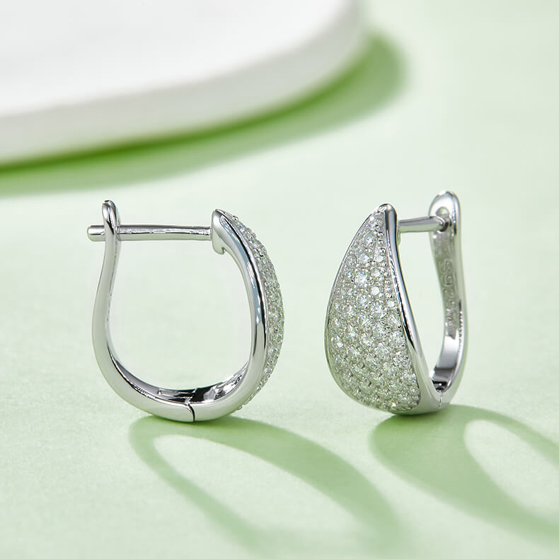 Half pave five rows Moissanite huggie hoop earrings stud