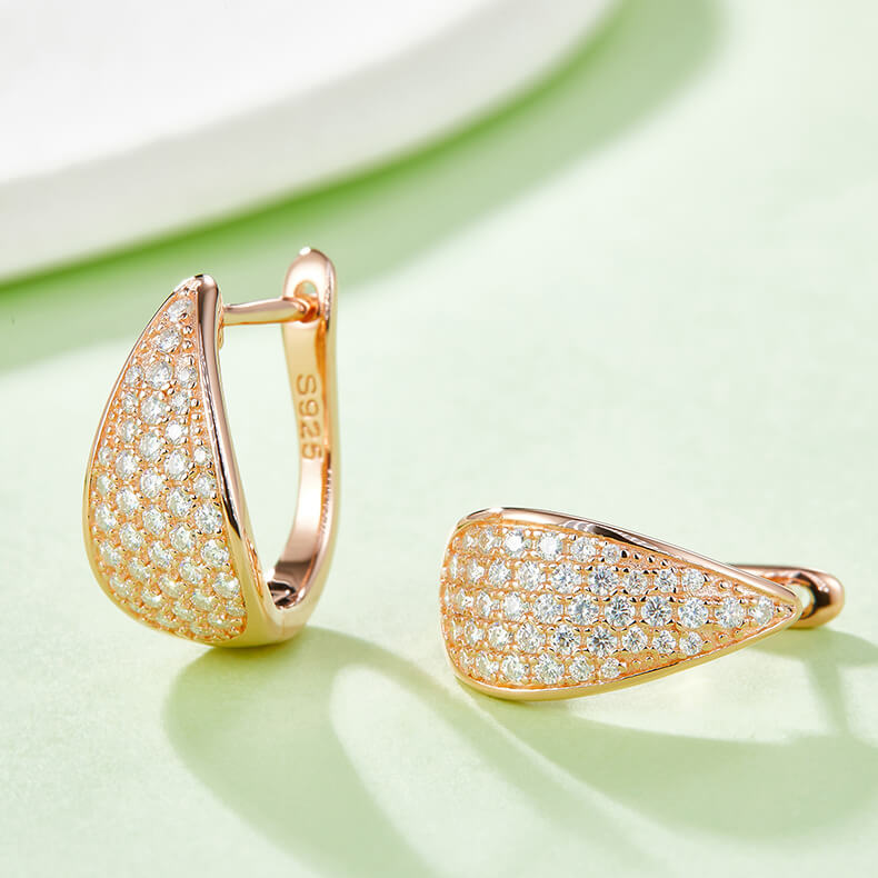 Half pave five rows Moissanite huggie hoop earrings stud