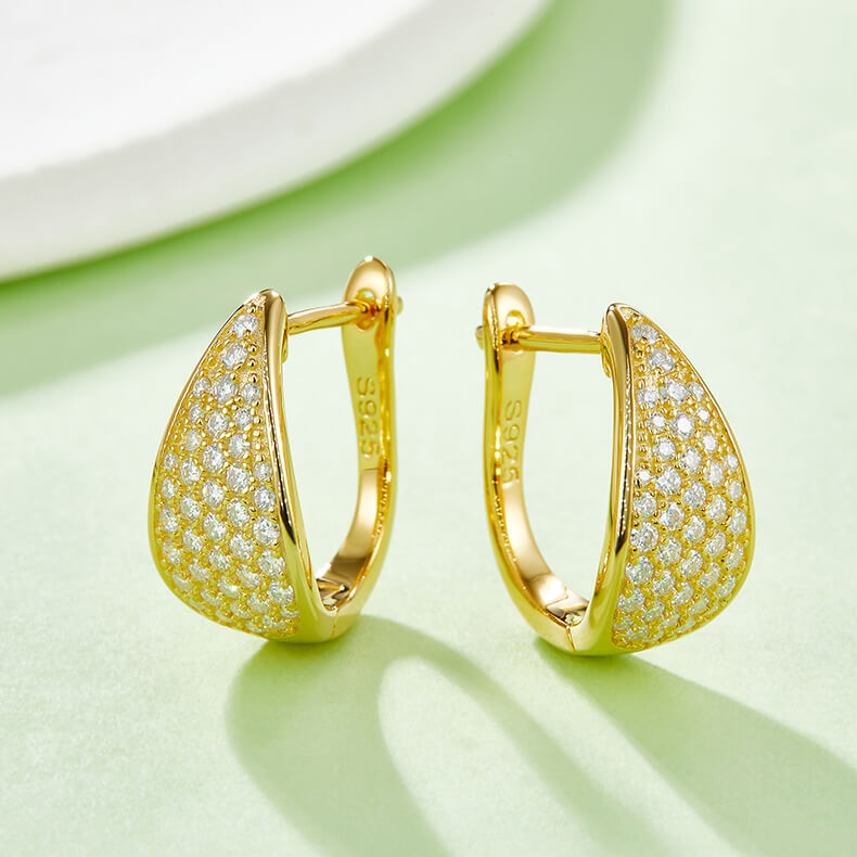 Half pave five rows Moissanite huggie hoop earrings stud