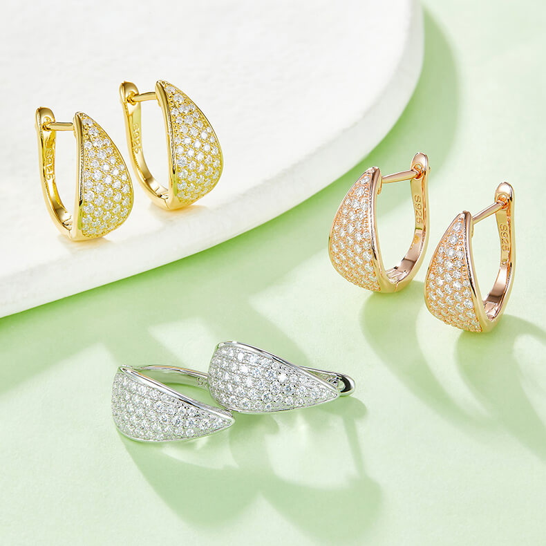 Half pave five rows Moissanite huggie hoop earrings stud