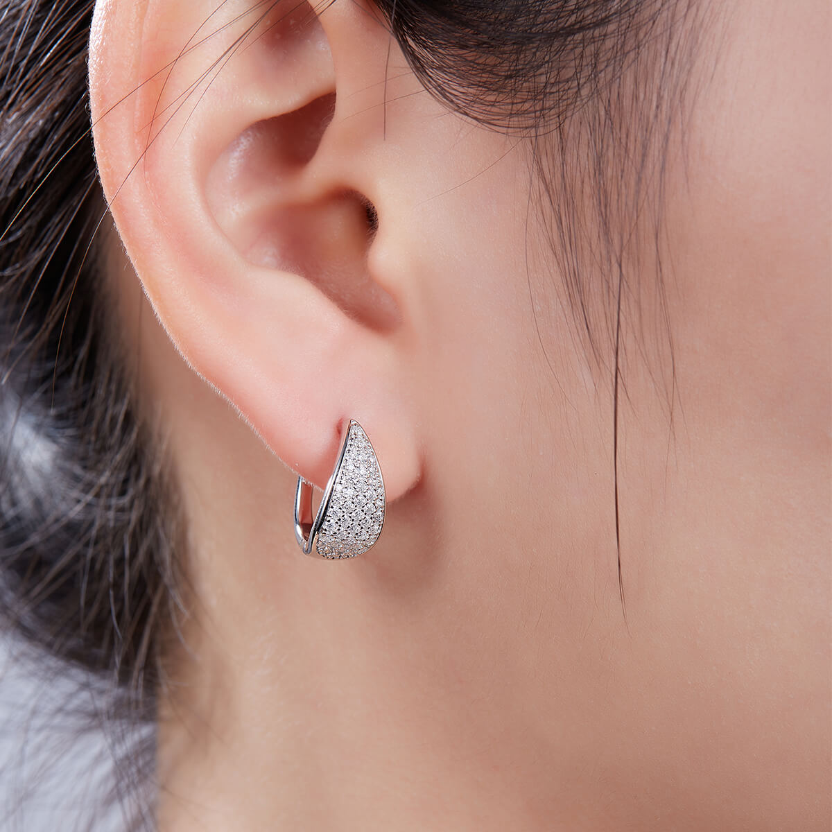 Half pave five rows Moissanite huggie hoop earrings stud