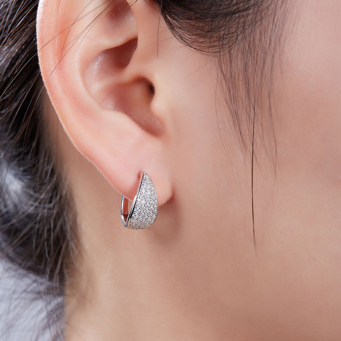 Half pave five rows Moissanite huggie hoop earrings stud