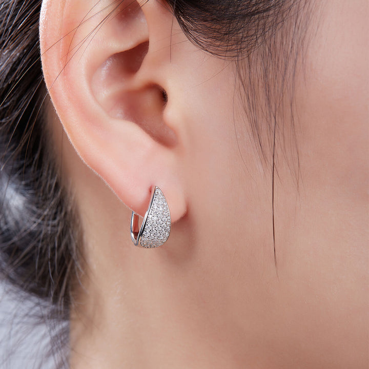 Half pave five rows Moissanite huggie hoop earrings stud