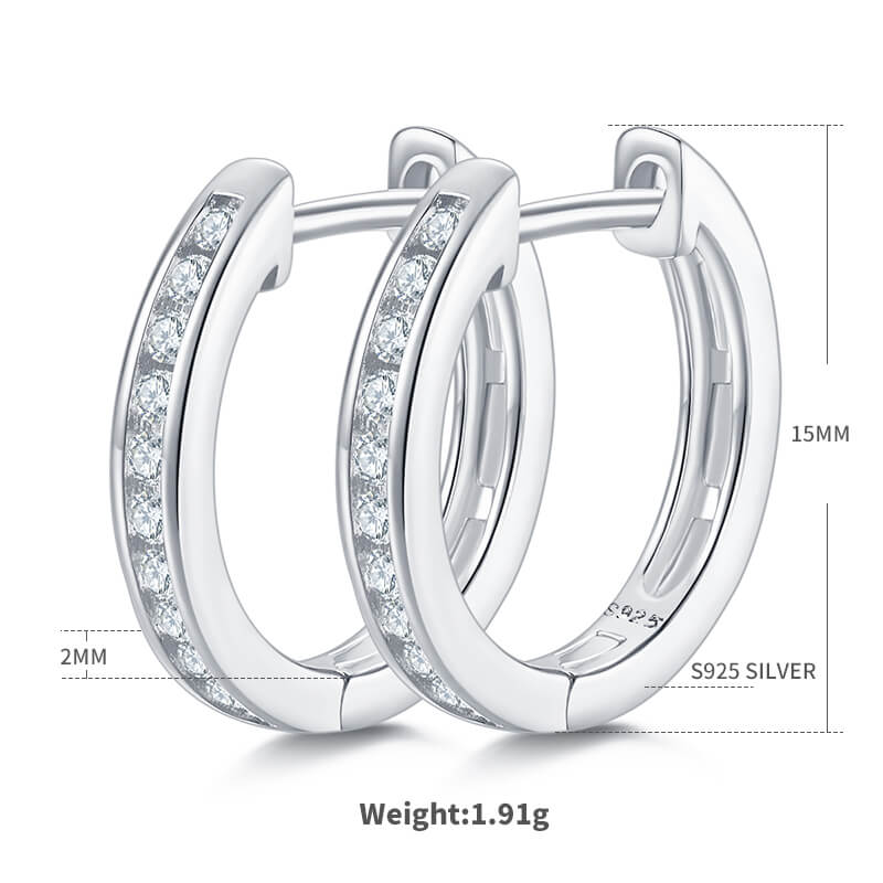 Half pave single row Moissanite huggie hoop earrings stud