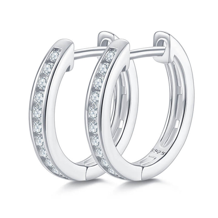 Half pave single row Moissanite huggie hoop earrings stud