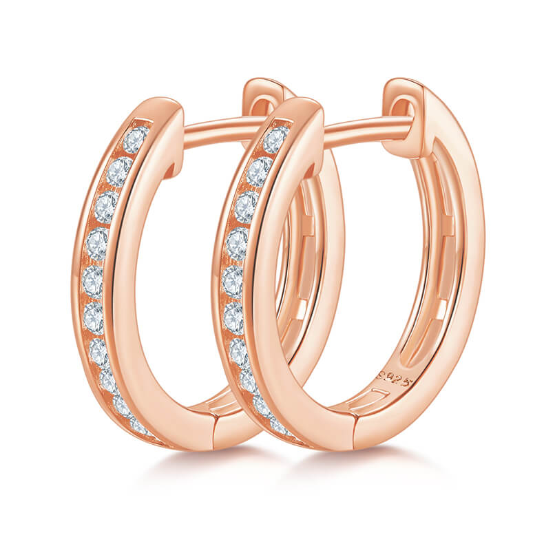 Half pave single row Moissanite huggie hoop earrings stud