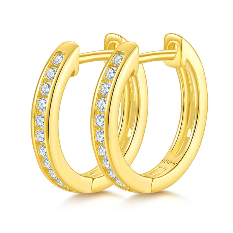 Half pave single row Moissanite huggie hoop earrings stud