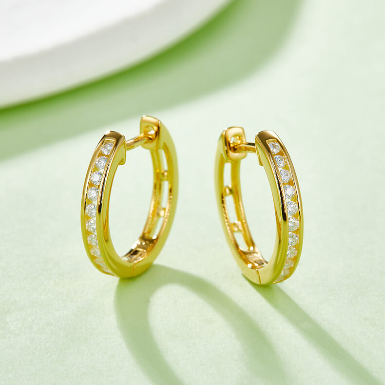 Half pave single row Moissanite huggie hoop earrings stud