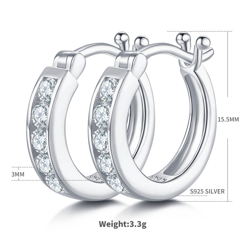 Half pave single row Moissanite huggie hoop earrings stud