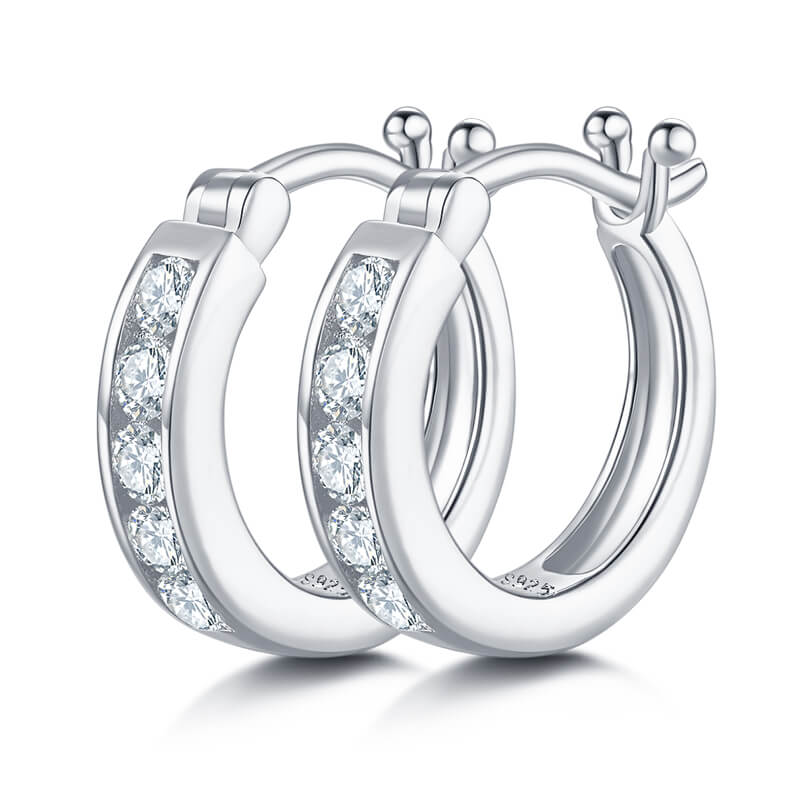 Half pave single row Moissanite huggie hoop earrings stud