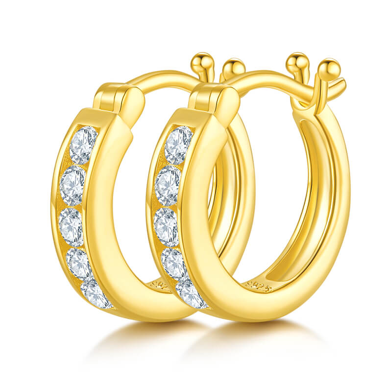 Half pave single row Moissanite huggie hoop earrings stud