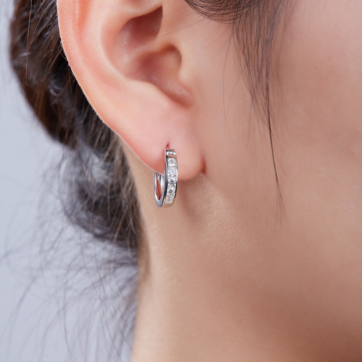 Half pave single row Moissanite huggie hoop earrings stud