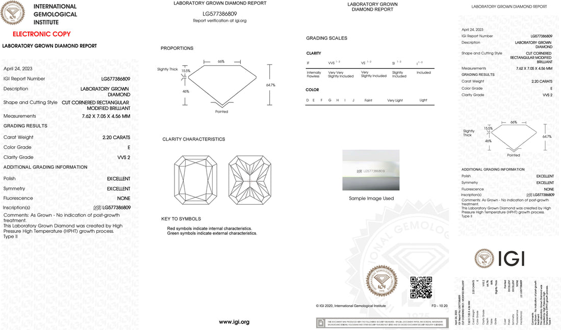 2.20ct E VVS2 Radiant Cut Lab Grown Diamond