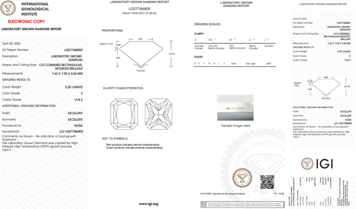 2.20ct E VVS2 Radiant Cut Lab Grown Diamond