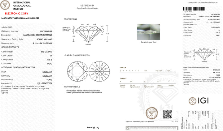 3.02ct D VVS2 Round Cut Lab Grown Diamond