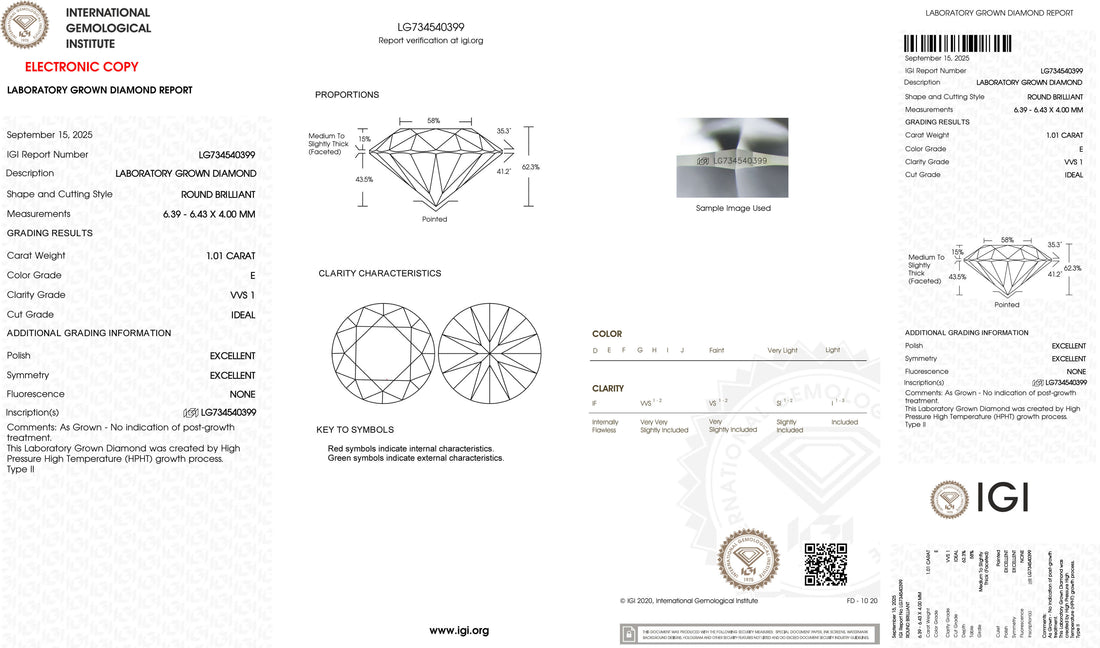 1.01ct E VVS1 Round Cut Lab Grown Diamond