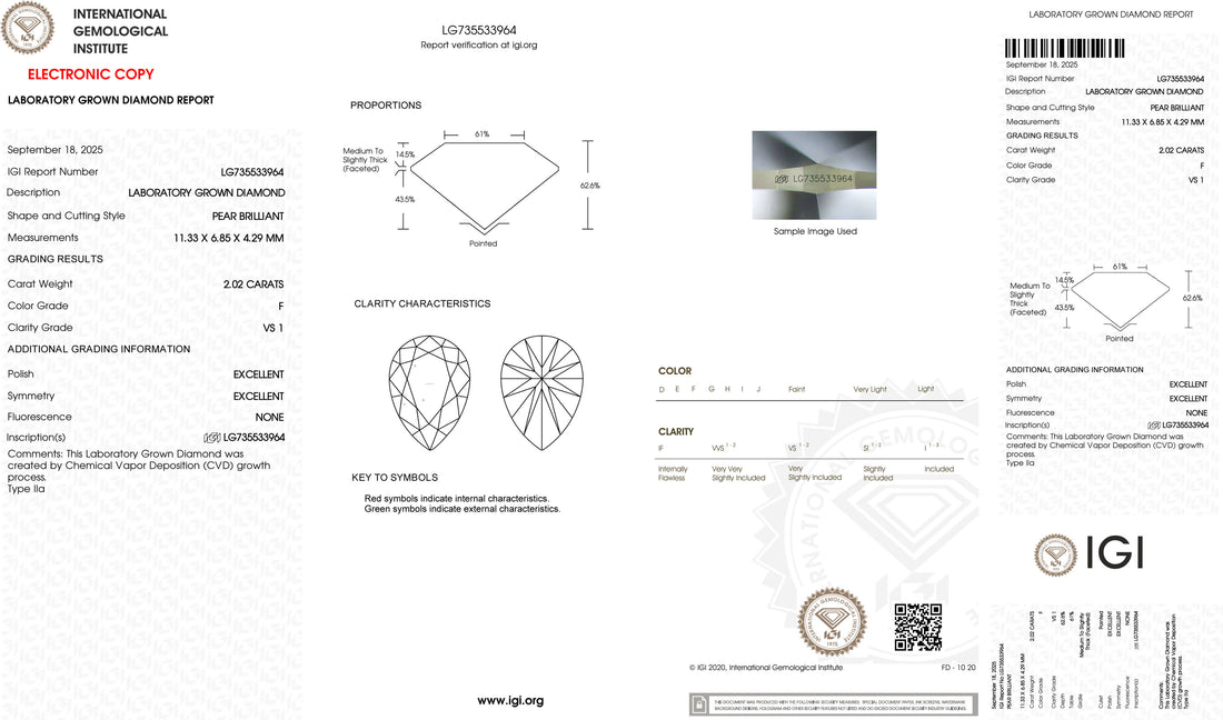 2.02ct F VS1 Pear Cut Lab Grown Diamond