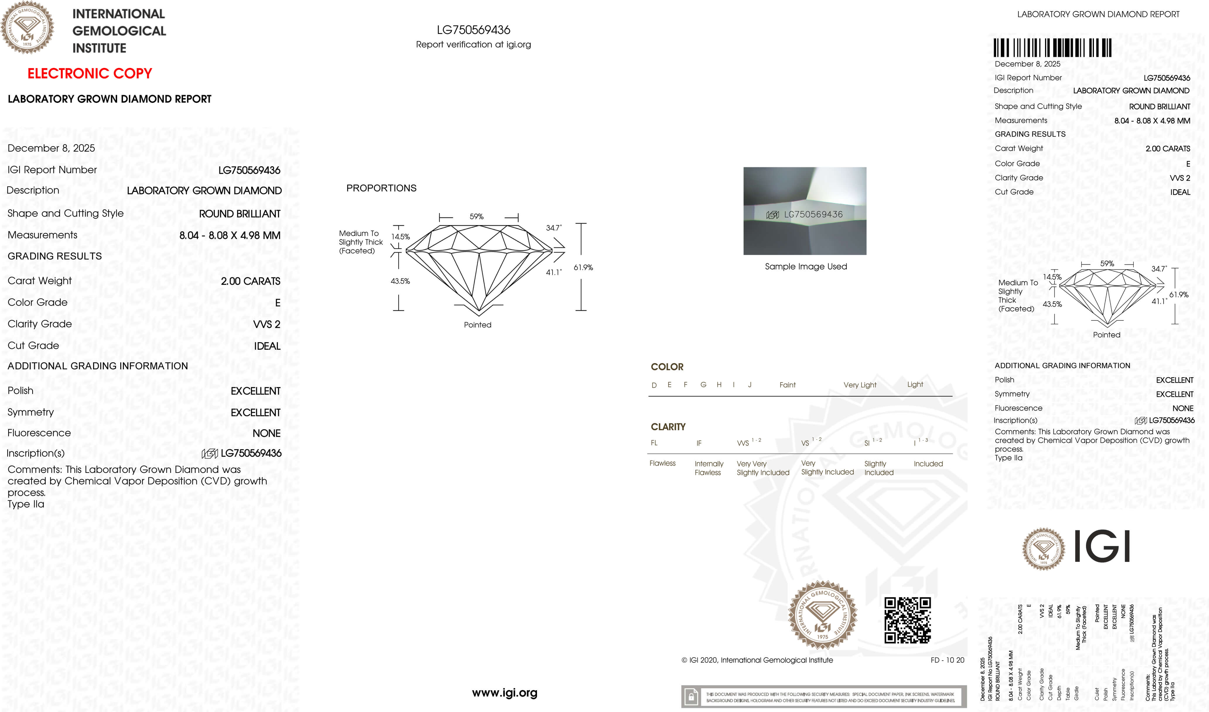 2.00ct E VVS2 Round Cut Lab Grown Diamond